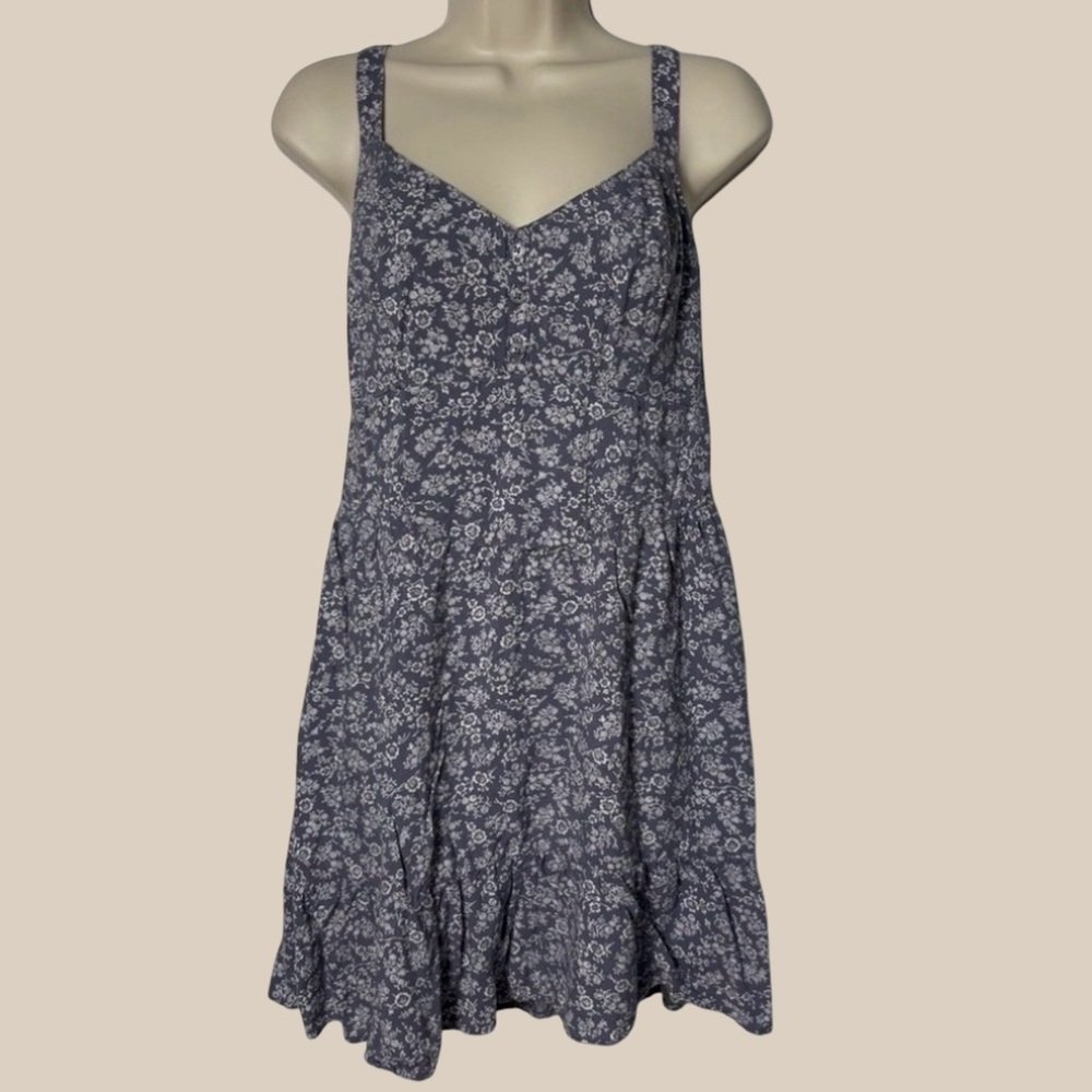 Hollister Women's Floral Blue Dress Adjustable Spaghetti Strap Sweetheart Neck